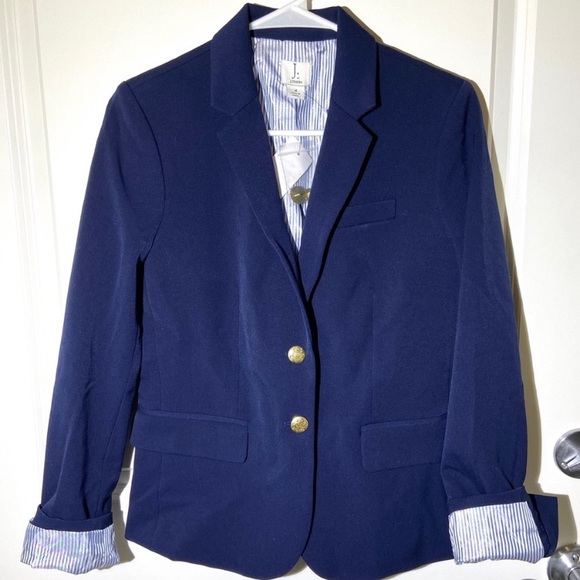 2 🔖 J. CREW Factory Schoolboy Blazer Jacket Navy Blue Gold Button $138 - Picture 2 of 8